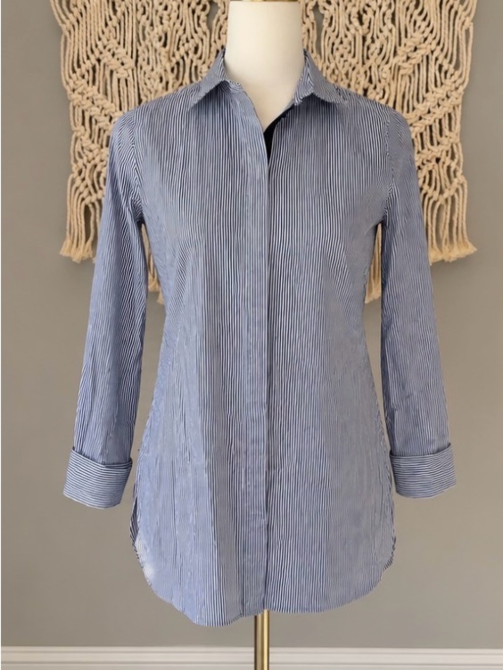J. Crew Blue and White Pinstripe Button-Down Shirt